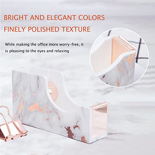 Rose Gold Marble Desk Accessories, Office Supplies Set Stapler Staple Remover, Tape Holder, Pen 2 Ballpoint Pen, Scissor, Binder Clips, Paper Clips and 1000pcs Staples - color: Marble Rose Gold