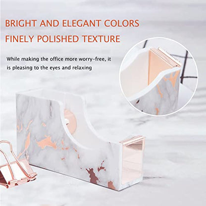 Rose Gold Marble Desk Accessories, Office Supplies Set Stapler Staple Remover, Tape Holder, Pen 2 Ballpoint Pen, Scissor, Binder Clips, Paper Clips and 1000pcs Staples - color: Marble Rose Gold
