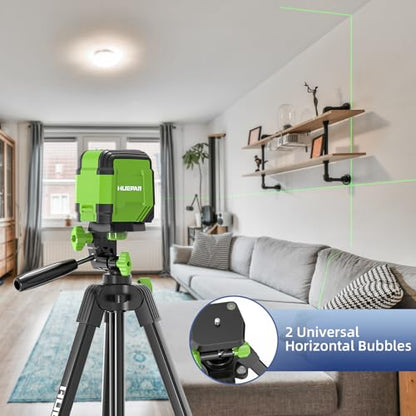 Huepar 60-Inch Lightweight Tripod Portable Adjustable Tripod for Laser Level with 3-Way Swivel Pan Head, 2 Bubble Levels, 1/4" and 5/8" Thread Mount for Varieties Tools, Only for Indoor Basic Work - size: 60-Inch