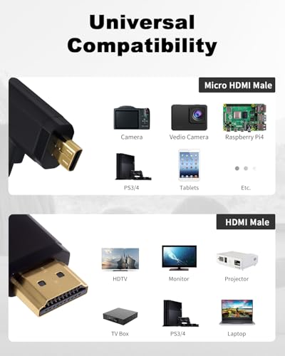 Duttek 4K Micro HDMI to HDMI Coiled Cable 1Ft-4FT, Extreme Slim Left Angled 90 Degree HDMI to Micro HDMI Cable for 1080P, 4K, Ultra HD, 3D Black - size: Left Angled