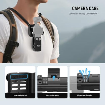 NEEWER Magnetic Neck Mount with Pocket 3 Cage, Flexible Quick Release Action Camera Neck Holder Compatible with Hero 13 12 11 Max DJI Action 5 Pro Insta360 Osmo Pocket 3 Accessory for POV, GP39 - style: GP39