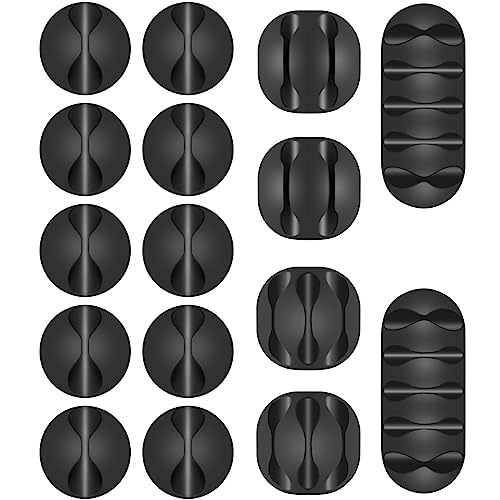 Shintop Cable Clips, 16 Pack Black Cord Organizer Adhesive Cord Management Wire Holder for Organizing Phones Chargers Desk Nightstand Car - color: Black, size: Multi-size