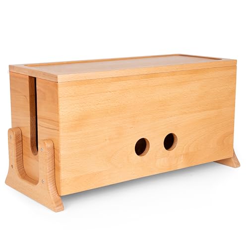 Extra Large Cable Management Box, Wood Cord Hider Box & Organizer for Power Strip, TV Wires & Desk Cable Storage - color: Solid Beech