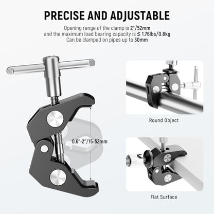 NEEWER 6"/15cm Adjustable Magic Arm with Super Clamp, 1/4" & 3/8" Threads, 1/4" Screws for Flash/LED Light/Microphone/Monitor, Compatible with SmallRig Camera Cage, Max Load: 4.4lb/2kg, ST15C - style: 6"/15cm w/Clamp