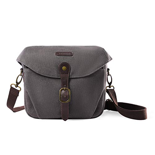BAGSMART Canvas Crossbody Camera Bag with Rain Cover for Women Men, Gray | SLR DSLR Camera Case, Compact Camera Shoulder Bag - color: 03-Gray