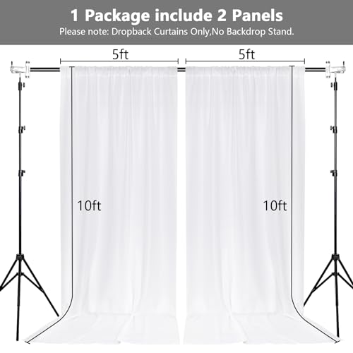MEETSKY 10 feet x 10 feet White Backdrop Curtains Valentine's Day Birthday Party Wedding Backdrop,White Photography Rod Pocket Drapes Polyester Fabric Curtain for Baby Shower,5ft x 10ft,2 Panels - color: White, size: 60"W x 120"L (Pack of 2)