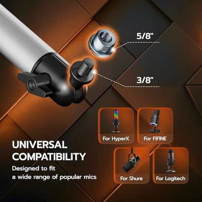 ARES WING Aluminum Low Profile Mic Arm with RGB Light, Adjustable Microphone Boom Arm with 4.4 lbs Load Capacity, 3/8” to 5/8” Screw Adapter, Desk Mount Mic Stand for Gaming Streaming Podcasting