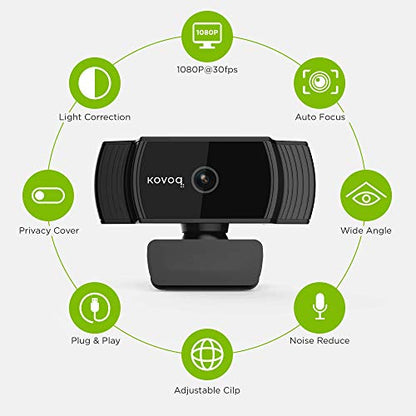 1080P Webcam with Microphone and Privacy Cover, Streaming Webcam Full HD, USB Mac/PC/Desktop/Laptop Web Camera for Remote Working/Learning, Compatible with Zoom/Skype/Facetime/Teams and More