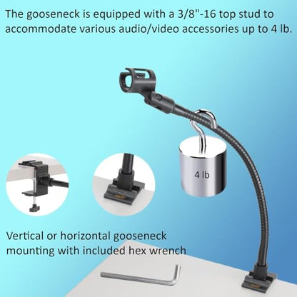 Microphone Arm Stand Long 12'' Sturdy Gooseneck Mic Stand Adjustable Microphone Arm Stand with Clamp - Mic Holder Flexible Mike Stand Podium Compact Mic Arm for Desk Traveling (Black) by Auray - size: 12" Gooseneck
