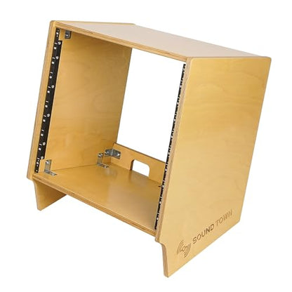 Sound Town DIY 10U Angled Desktop Turret Studio Rack with Solid Baltic Birch Plywood, Golden Oak, Assembly Required (SDRK-10SL) - size: 10U, Golden Oak