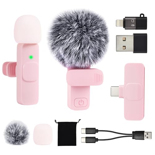 Mini Microphone for iphone Android Phone Tablet ipad PC, Usb C Wireless Lavalier Pink Mic for Video Recording Vlogging Youtube Tiktok Podcast Interview content creators, Clip on Tiny Microphones - color: Pink Gray