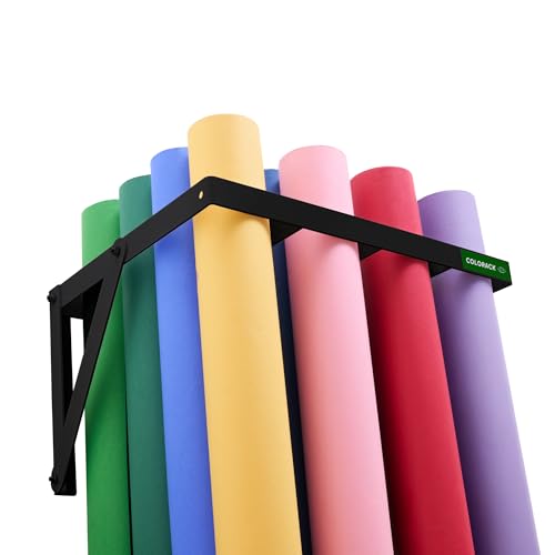 Seamless Paper Backdrop Vertical Storage Rack Wall Mounted Organizer for Photography Studio Holds up to 16 Rolls Heavy-Duty Steel Black - color: BLACK