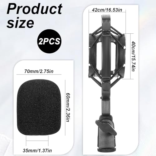 Microphone Shock Mount Mic Holder Anti-Vibration Suspension Shock Mount with Pop Filter Mic Clip Holder Universal Black Anti-Vibration for 42~46mm/1.65~1.81in Diameter Mics