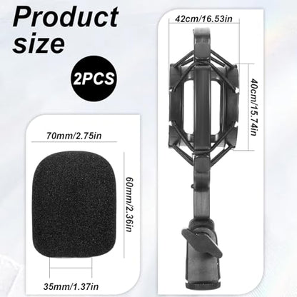 Microphone Shock Mount Mic Holder Anti-Vibration Suspension Shock Mount with Pop Filter Mic Clip Holder Universal Black Anti-Vibration for 42~46mm/1.65~1.81in Diameter Mics