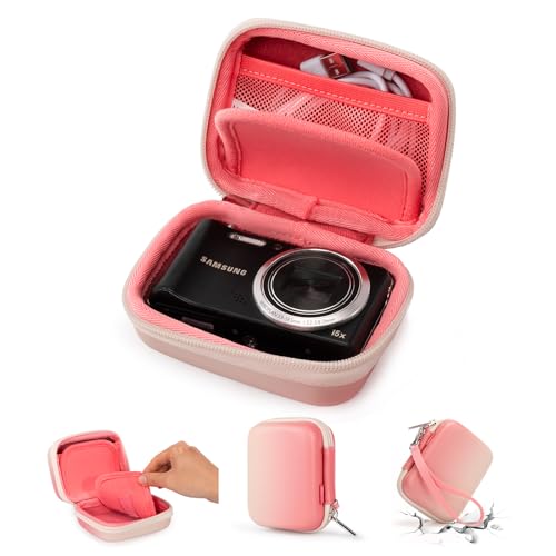 Cwatcun Digital Camera Case, Small Camera Pouch Carrying & Protective Case for AbergBest 2.7" LCD Kodak Pixpro/Canon PowerShot ELPH 180/190 / DSCW830 Travel Cameras, Waterproof Shockproof Case, Pink - color: Pink