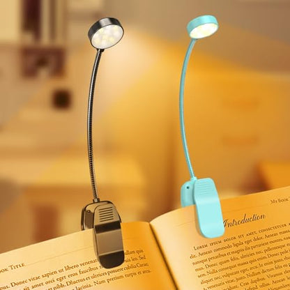 KTEBO 2 Pack Rechargeable Book Light Clip-On Reading Light for Books in Bed | 9 eye-friendly modes from 3 color temperatures and 3 brightness, USB-C up to 30 hrs - Black & Blue - color: Black & Blue