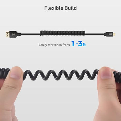 Cable Matters 48Gbps 8K Micro HDMI Coiled Cable 1-3ft with 8K@60Hz, 4K@240Hz and HDR Support, Micro HDMI Cable Coiled for Laptops, Cameras, DSLRs, Camcorders, Portable Screens and Monitors - style: Micro HDMI