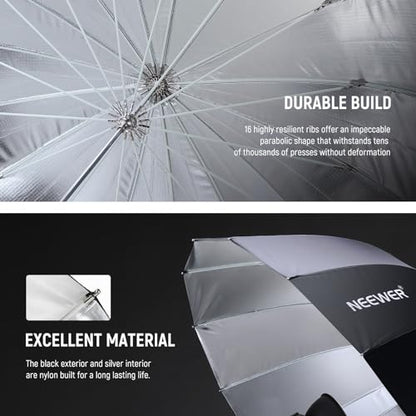 NEEWER 51"/130cm Parabolic Reflective Umbrella Photography with Silver Inner, Soft Lighting with Diffuser Cover, Bag, Quick Fold for Camera Photo Studio Video Light Shooting Monolight Flash, NS2U - color: Silver, size: 51"