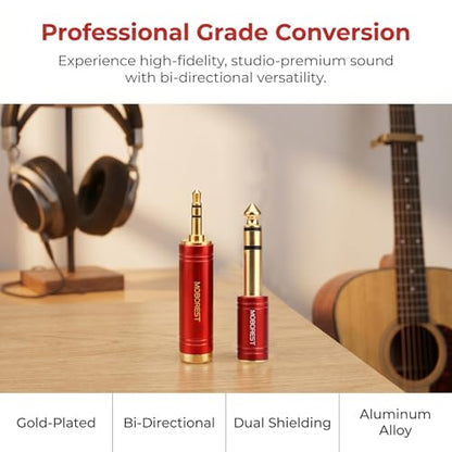 MOBOREST 3.5mm to 1/4 (6.35mm) Adapter, 1/8 Inch to 1/4 Inch Stereo Headphone Adapter, Can be Used Conversion Headphone adapte, amp adapte, RED 2PCS - color: RED
