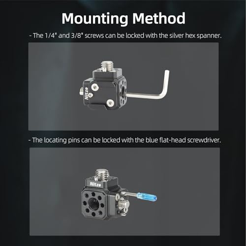 Nitze Camera Mount Cube Adapter (6-Sided) Universal Camera Mount with 1/4” Locating Holes, 3/8” Locating Holes, Cold Shoe Adapter, 1/4” Screws, 3/8” Screws and Locating Pins - N82B