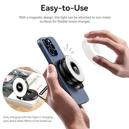 Fill Light for Magsafe LED Phone Light Attachment Selfie Ring Light Brightness Adjustable Compatible w Magsafe for iPhone Smartphone Vlogs/Photography/Video Conference Color Black - color: Black