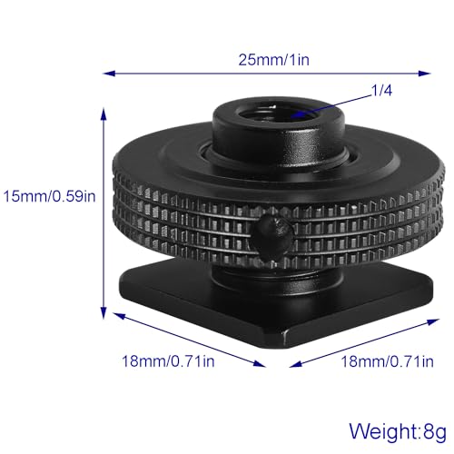 Aluminum Alloy Hot Shoe Adapter Camera Side Hole Reinforced Round Plate Cold Shoe Mount Conversion Screw 1/4 Male to 1/4 Male Suitable for Magic Arms Video Lights Monitors