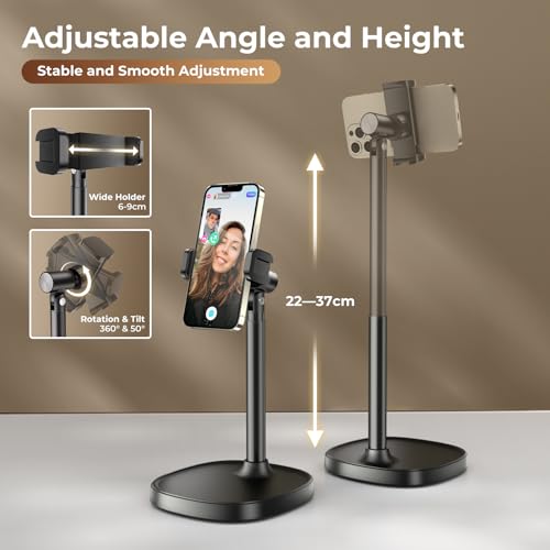 Desktop Phone Stand, Adjustable Height & Angle Holder - Night Black