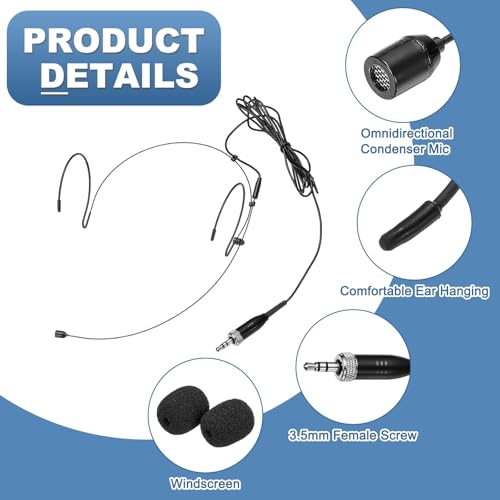 MECCANIXITY Ear Hook Headset Microphone, Double Over Ear Set Hanging Omnidirectional Wired Audio Condenser Microphone Headset with 3.5mm Female Screw Plug 3.9ft Cable, Black - color: Black, style: 3.5mm Female Screw Plug