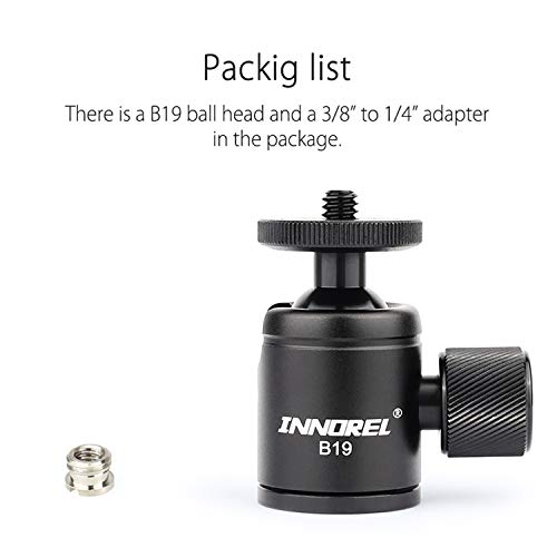 Mini Tripod Ball Head-INNOREL B19 Mount Head-Metal Ballhead 360° Pan 90° Tilt Tripods Mount with 3/8" to 1/4" Adapter CNC Ballheads,Max Load 6.61 lb for Phone/DLSR Camera/Mini Holder (1 Piece)