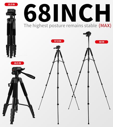 64” Tripod for Cell Phone & Camera,Multi-Angle Portable Tripods Stand, Sturdy & Stable Height Adjustable Lightweight Travel Outdoor DSLR Tripods Vlog Video Recording Photos - size: 64in(Alu)