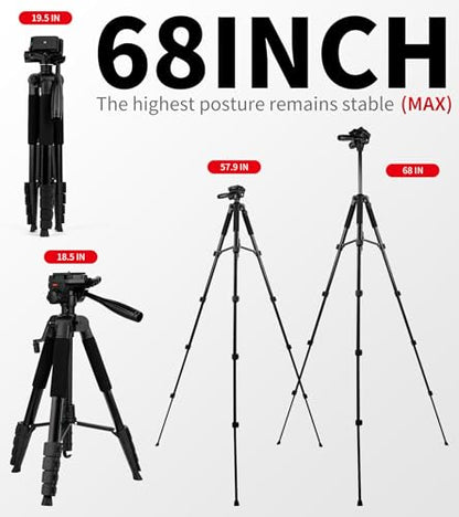64” Tripod for Cell Phone & Camera,Multi-Angle Portable Tripods Stand, Sturdy & Stable Height Adjustable Lightweight Travel Outdoor DSLR Tripods Vlog Video Recording Photos - size: 64in(Alu)
