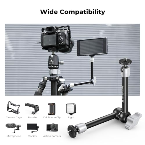 K&F CONCEPT 9.8" Magic Arm Clamp Kit with Dual 360° Ball Heads Camera Arm Mount for Monitor, Flash, LED Light, Microphone, Camera Cage, Action Camera, Sliver - size: 9.8-Inch