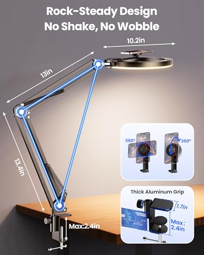Magnetic Ring Light Overhead Camera Phone Mount for Desk, 10” Selfie Light for iPhone with MagSafe-Compatible Phone Holder for Video Recording, Zoom Meeting, Live Streaming - size: 36" tall - Magnetic (Standard)