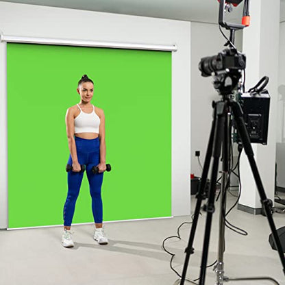 【Wider Style】 KHOMO Gear Green Screen 84 x 84 inch - Extra Large Pull Down Projector Green Screen Backdrop - Portable Collapsible Roll Down Projector Screen - color: Green - White Metal Frame