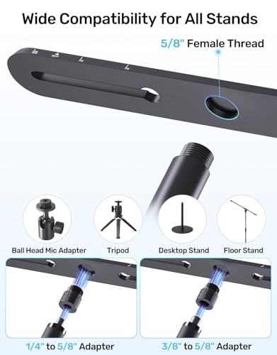 Stereo Array Spacing Mic Bar Mount, Aluminum Dual Microphone Holder with Ruled Markings & Adjustable Positioning, Fits 5/8", 3/8" & 1/4" Stands, Ideal for XY/ORTF Recording, Studio, Podcasting - size: Mic Bar