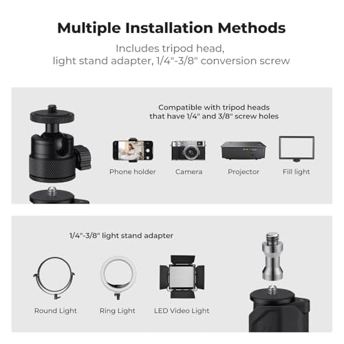 K&F CONCEPT Camera Desk Mount with 360° Ball Head & Phone Clip - Adjustable Light Stand 16"-37", Tabletop C-Clamp for DSLR, Ring Light, Webcam, Live Streaming, Online Teaching