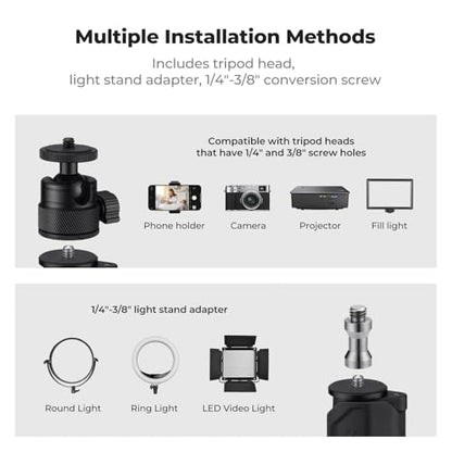K&F CONCEPT 2-Pack Camera Desk Mount with 360° Ball Head & Phone Clip - Adjustable Light Stand 16"-37",Tabletop C-Clamp for DSLR, Ring Light, Webcam, Live Streaming, Online Teaching