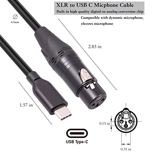 6FT USB C to XLR Female Audio Cable - Compatible with Microphones, Smartphones, Tablets - color: silver, size: 6FT