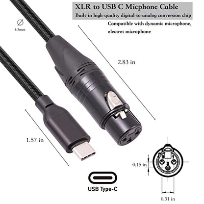 6FT USB C to XLR Female Audio Cable - Compatible with Microphones, Smartphones, Tablets - color: silver, size: 6FT