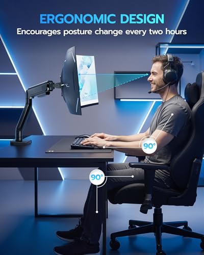 ARES WING Heavy Duty Single Monitor Arm - Fully Adjustable Monitor Mount for 17"-40" Ultrawide Screens up to 26.4 lbs with Clamp/Grommet Desk Mount and USB A/C, 75/100 Vesa Mount, Black - color: Black, style: With USB