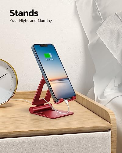Nulaxy Dual Folding Cell Phone Stand, Fully Adjustable Foldable Desktop Phone Holder Cradle Dock Compatible with iPhone 17 16 15 14 13 12 11 Pro Max Xs Xr X 8, Nintendo Switch, All Phones - Red - color: H-Red