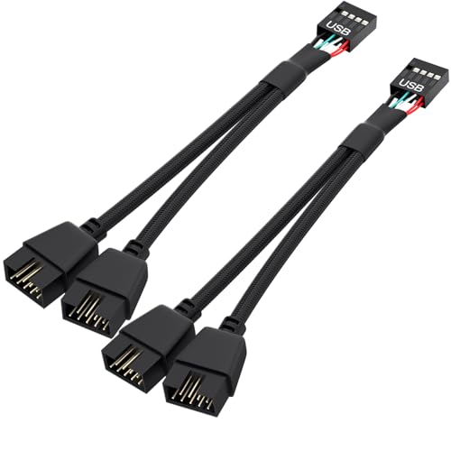 OwlTree 2 Pack Motherboard 9 Pin USB 2.0 to Dual 9 Pin Extension Splitter | Motherboard USB Splitter 9 Pin Header Cable, USB2.0 Header Splitter for Internal Computer Motherboard (Braided Black)