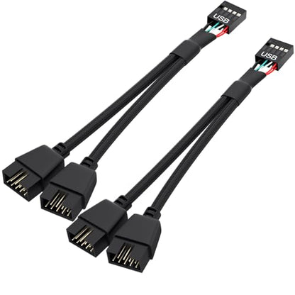 OwlTree 2 Pack Motherboard 9 Pin USB 2.0 to Dual 9 Pin Extension Splitter | Motherboard USB Splitter 9 Pin Header Cable, USB2.0 Header Splitter for Internal Computer Motherboard (Braided Black)
