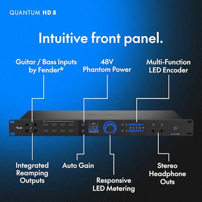Fender Quantum HD 8 | 26x30 USB-C Audio Interface for Music Production, Next-Gen MAX-HD Mic Preamps, Instrument Inputs, ADAT & S/PDIF I/O, Auto Gain, Re-Amp Outputs, Loopback, Headphone Amp, Mac & PC | 26x30 USB-C Audio Interface with Max-HD Mic Preamps,