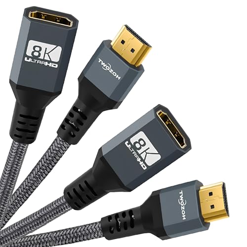 Twozoh 8K HDMI Extension Cable,2 Pack HDMI 2.1 Male to Female Cable, Nylon Braided HDMI Extender Cable Support 8K@60Hz 4K@120Hz 48gbps（5FT） - color: 8K 2-PACK, size: 5 FT
