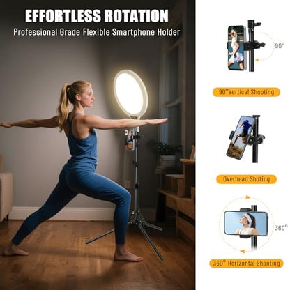 Ring Light with Stand, 14" Professional Ring Light Tripod for iPhone, Adjustable Height for Video Recording Photography Live Streaming Content Creation TikTok YouTube, White - size: 14inch White