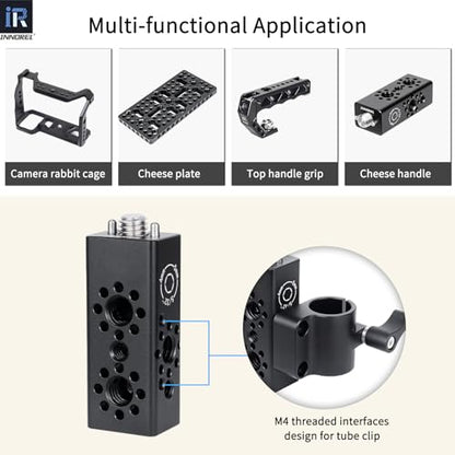 INNOREL CB2 CNC Aluminum Alloy Multi-Function Cheese Handle, Cheese Grip Extension Bar, Featuring 3/8" and 1/4" Arri Locating Holes for Camera Cage Frames, DIY Video Rigs, Any 3/8" Threaded Point - size: CB2