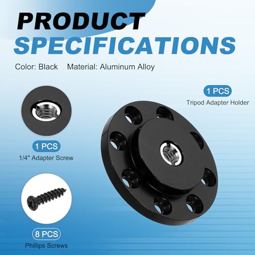 PATIKIL 3/8" Thread Tripod Adapter Holder 30mm Dia, Aluminum Alloy Flange Wall Mount Tripod Mount Plate with 1/4" Adapter Screws for Magic Arms Monitor Light Flash DSLR Camera - size: 3/8" x 50mm