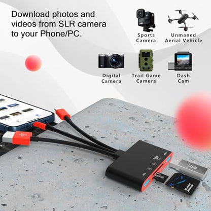 5-in-1 Memory Card Reader, USB OTG Adapter & SD Card Reader for i-Phone/i-Pad, USB C and USB A Devices with Micro SD & SD Card Slots, Supports SD/Micro SD/SDHC/SDXC/MMC(BlackRed) - color: BlackRed
