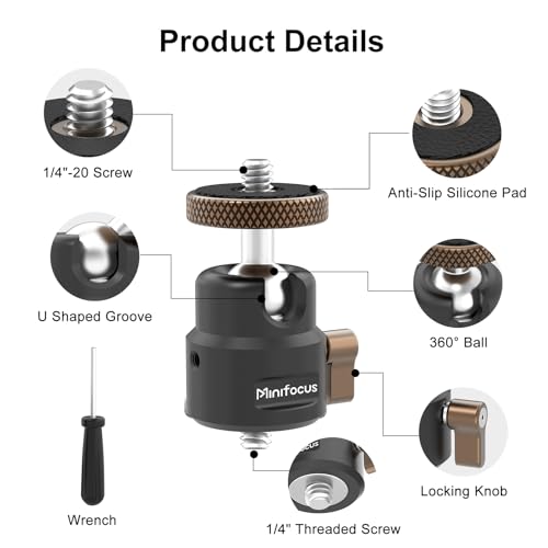 Universal 1/4" Swivel Mini Ball Head Screw Tripod Mount, 360° Swivel 125° Tilt Tripod Ballhead Adapter w 1/4" Screw for Camera Cage, Super Clamp, Suction Cup Mount, Magnetic Base, Max Load 11lb - color: S3019